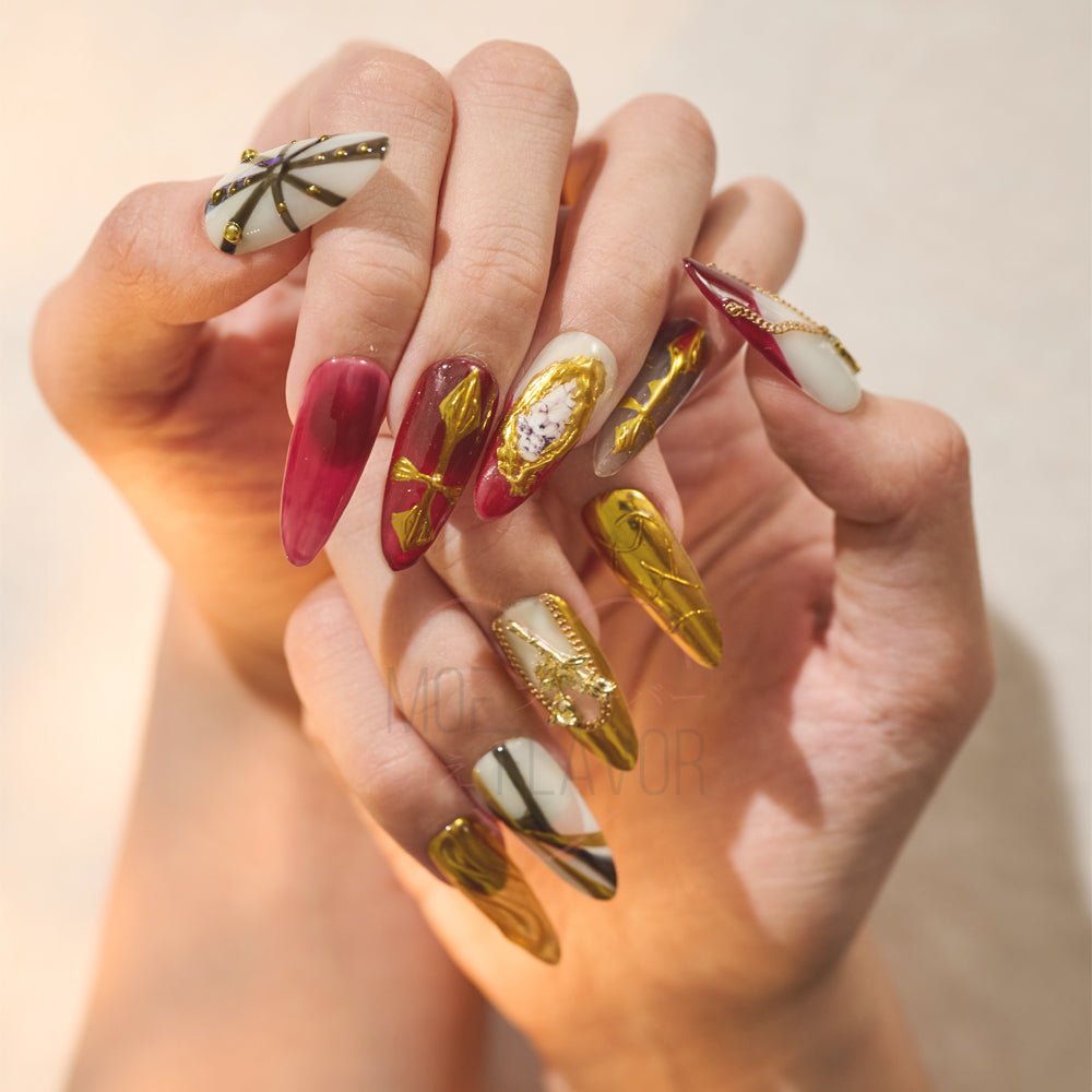 Gold Drip Nun Press On Nails - MOEFLAVOR - Waifu Inspired Fashion and Lingerie Store