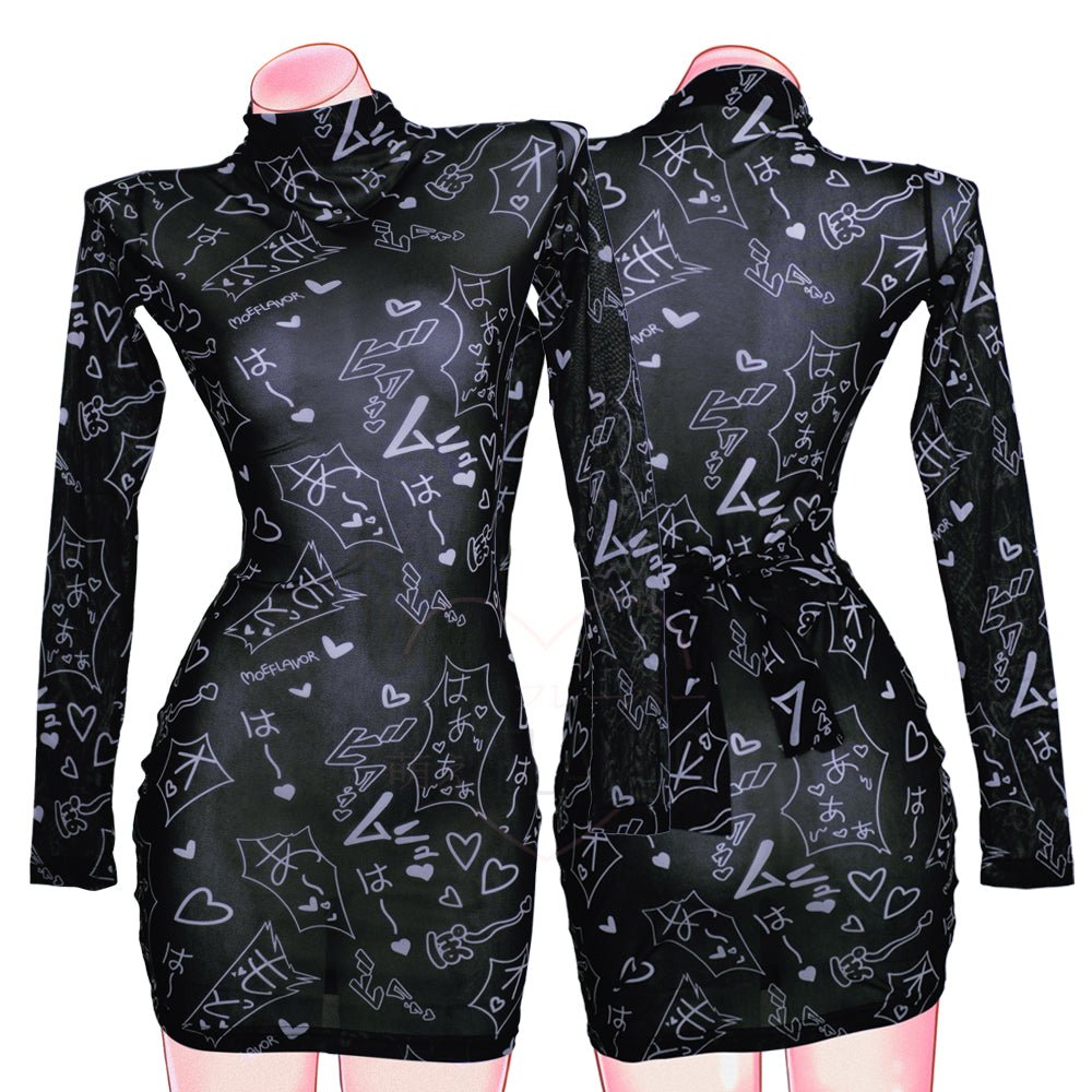 Mesh Manga Noises Dress - MOEFLAVOR - Waifu Inspired Fashion and Lingerie Store