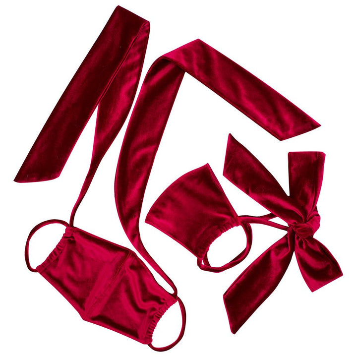 Burgundy Velvet Bow Face Mask - MOEFLAVOR - Waifu Inspired Fashion and Lingerie Store