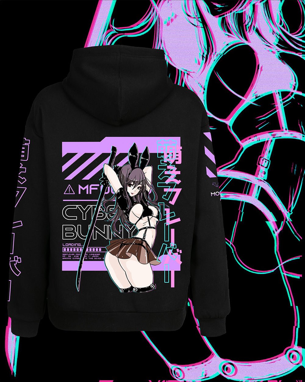 Unisex Cyber Bunny Hoodie - MOEFLAVOR - Waifu Inspired Fashion and Lingerie Store