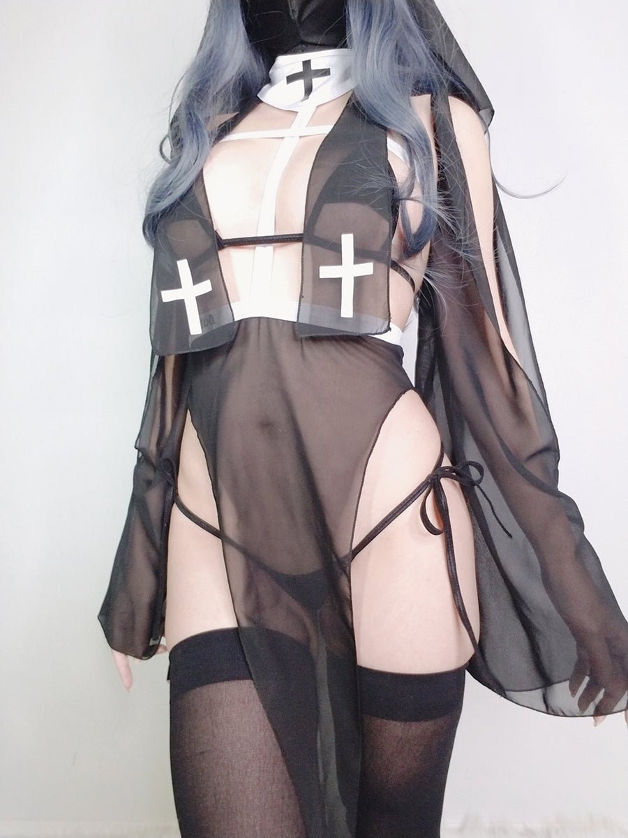 Saint/Sinner Sheer Nun Set - MOEFLAVOR - Waifu Inspired Fashion and Lingerie Store