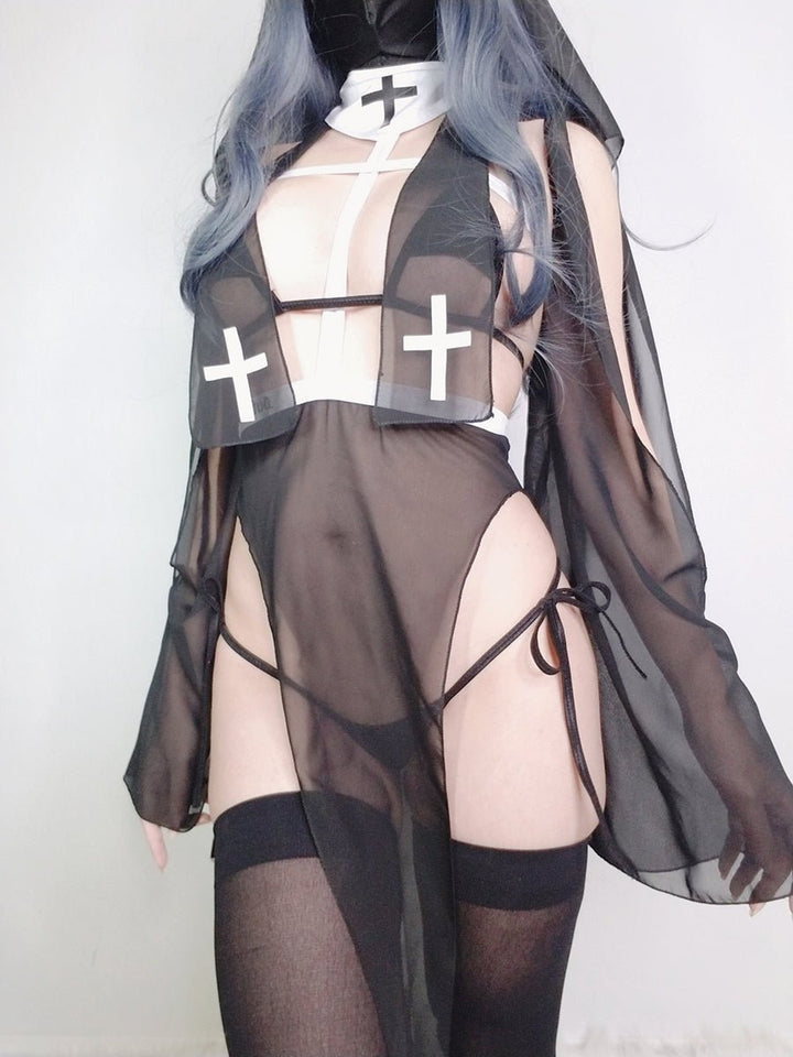 Saint/Sinner Sheer Nun Set - MOEFLAVOR - Waifu Inspired Fashion and Lingerie Store
