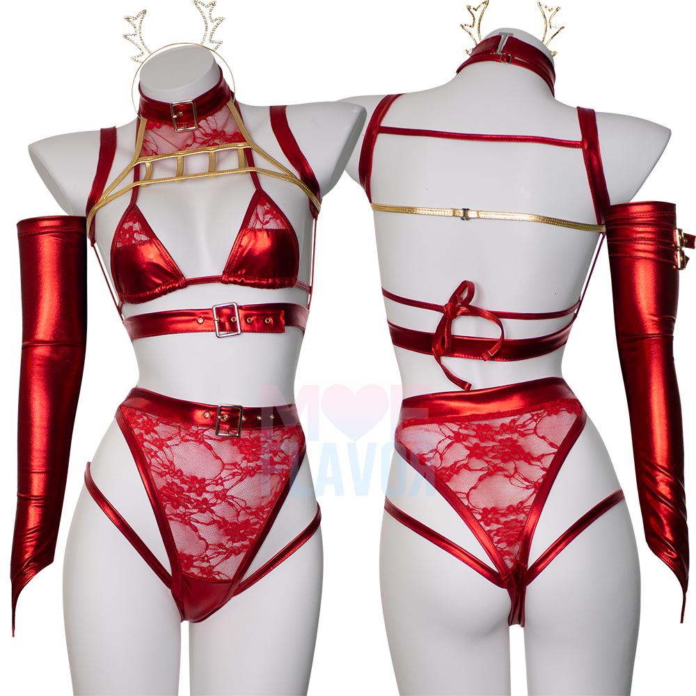 Red Metallic Holiday Sleigh - MOEFLAVOR - Waifu Inspired Fashion and Lingerie Store