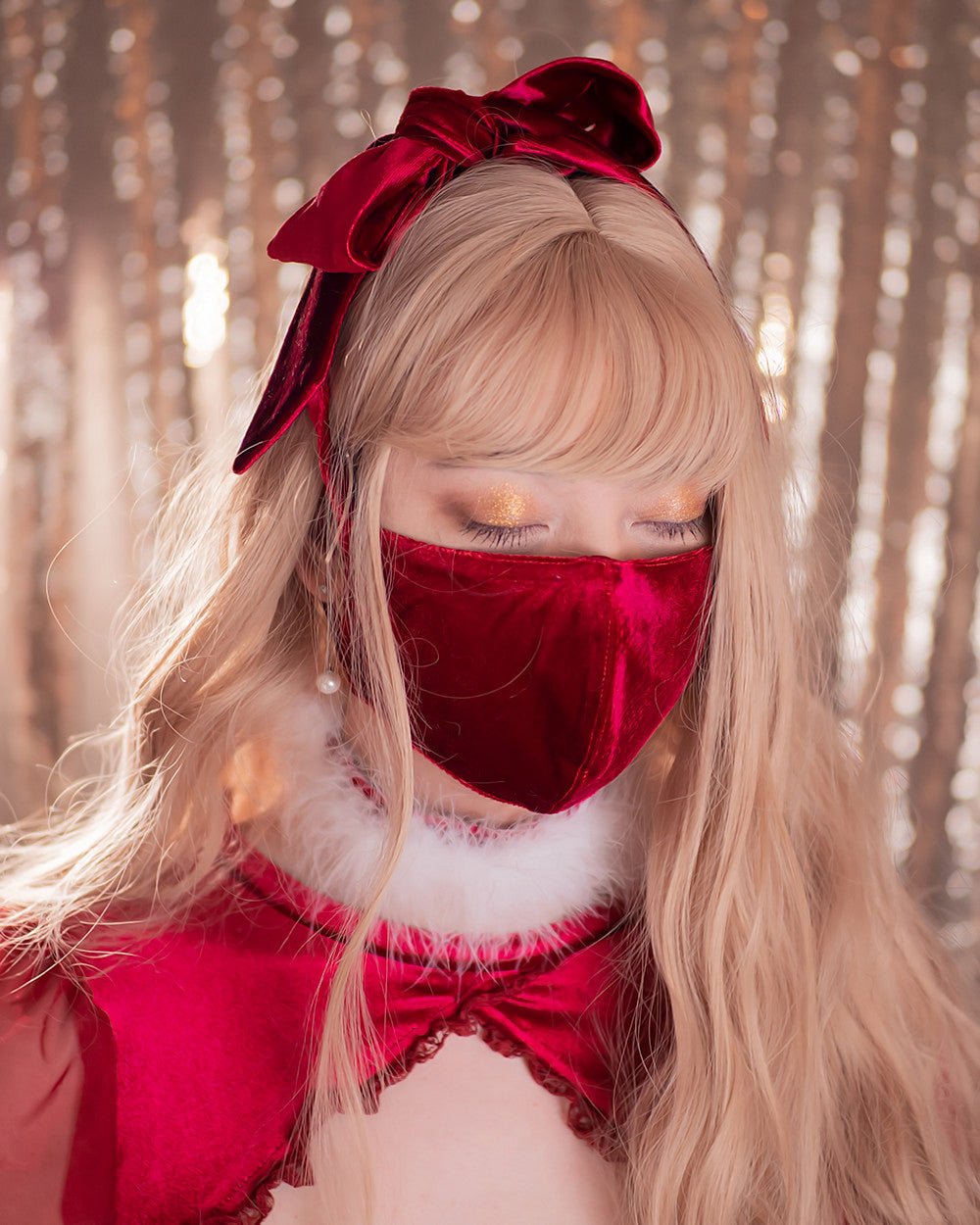Burgundy Velvet Bow Face Mask - MOEFLAVOR - Waifu Inspired Fashion and Lingerie Store