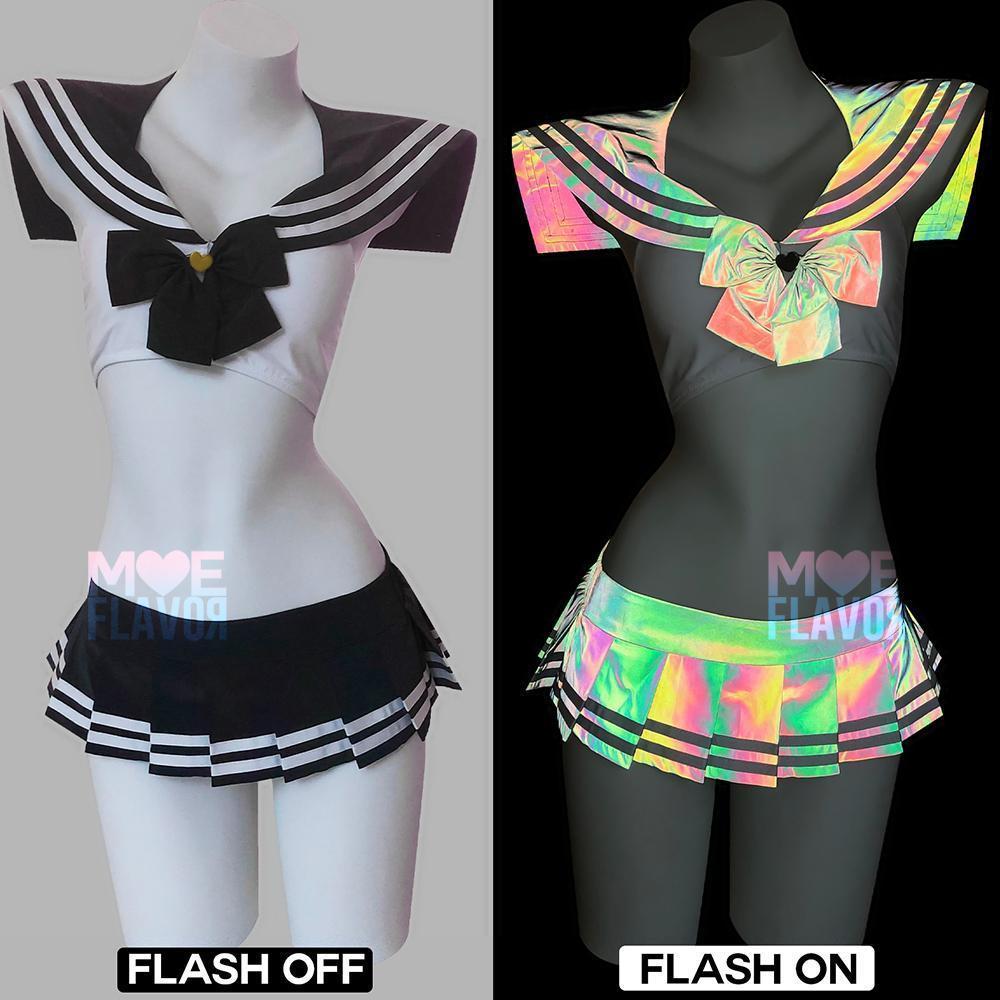 Kawaii Reflective Rainbow Sailor Set - MOEFLAVOR - Waifu Inspired Fashion and Lingerie Store
