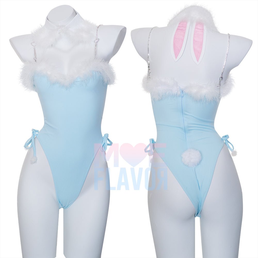Winter Bunny Heart Rhinestone Bodysuit - MOEFLAVOR - Waifu Inspired Fashion and Lingerie Store