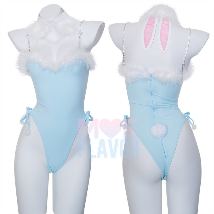 Winter Bunny Heart Rhinestone Bodysuit - MOEFLAVOR - Waifu Inspired Fashion and Lingerie Store