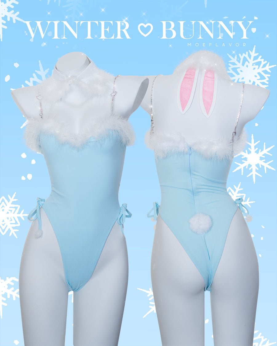 Winter Bunny Heart Rhinestone Bodysuit - MOEFLAVOR - Waifu Inspired Fashion and Lingerie Store