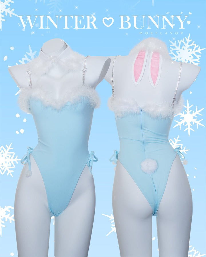 Winter Bunny Heart Rhinestone Bodysuit - MOEFLAVOR - Waifu Inspired Fashion and Lingerie Store