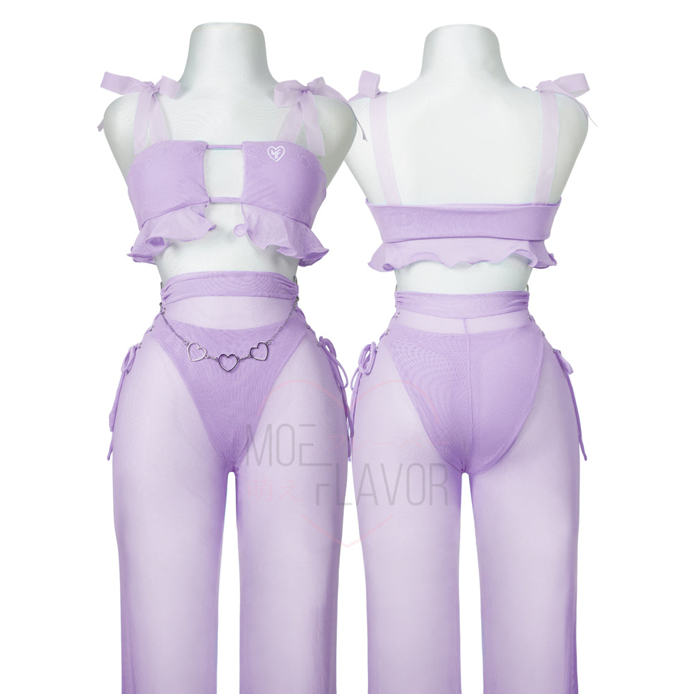 Pastel-coquette-kawaii-pearl-top-flared-pants-thumbnail-purple Purple MOEFLAVOR - Waifu Inspired Fashion and Lingerie Store