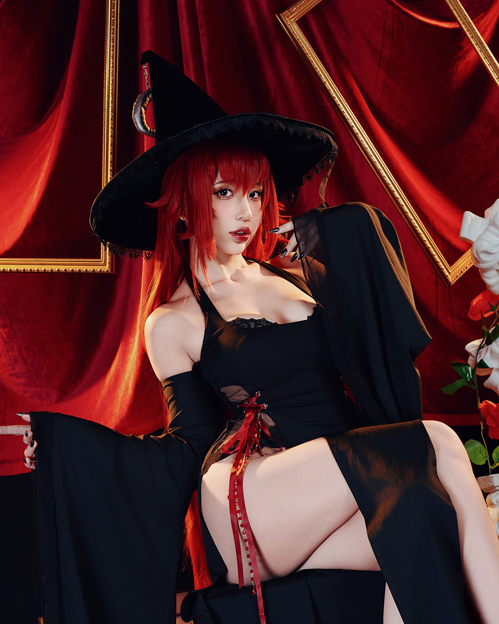 black-halloween-red-ribbon-witch-wide-sleeves-15 MOEFLAVOR - Waifu Inspired Fashion and Lingerie Store