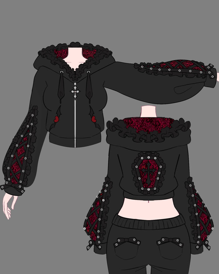 Goth Vampire Track Hoodie - MOEFLAVOR - Waifu Inspired Fashion and Lingerie Store