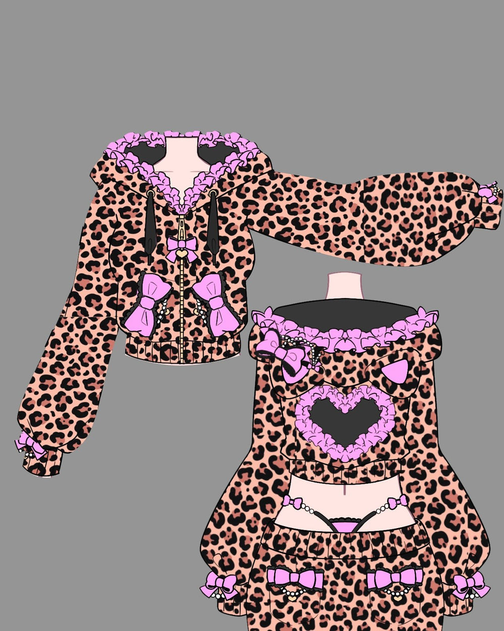 Gyaru Bow Kitty Leopard Hoodie - MOEFLAVOR - Waifu Inspired Fashion and Lingerie Store