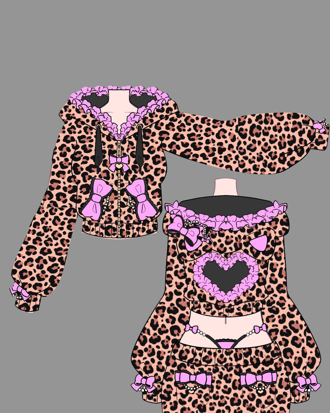 Gyaru Bow Kitty Leopard Hoodie - MOEFLAVOR - Waifu Inspired Fashion and Lingerie Store