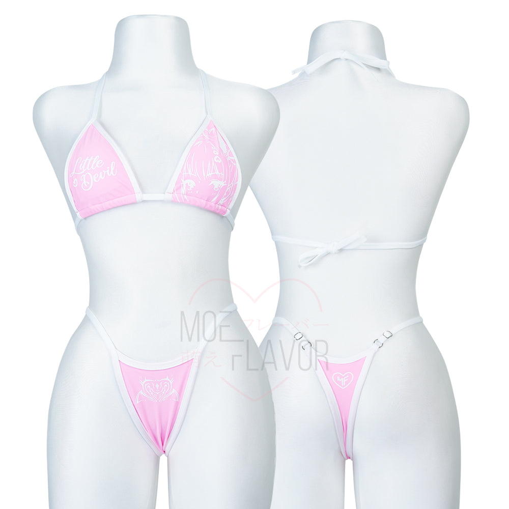 Ironmouse Anime Bikini by MOEFLAVOR, featuring a white and pink design with Ironmouse's signature sigil, combining comfort and fandom flair. Officially licensed collaboration with VSHOJO.