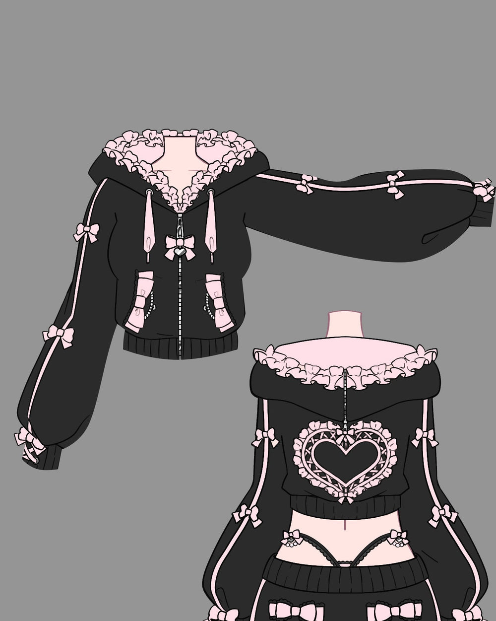 Jirai Kei Bow Track Hoodie - MOEFLAVOR - Waifu Inspired Fashion and Lingerie Store