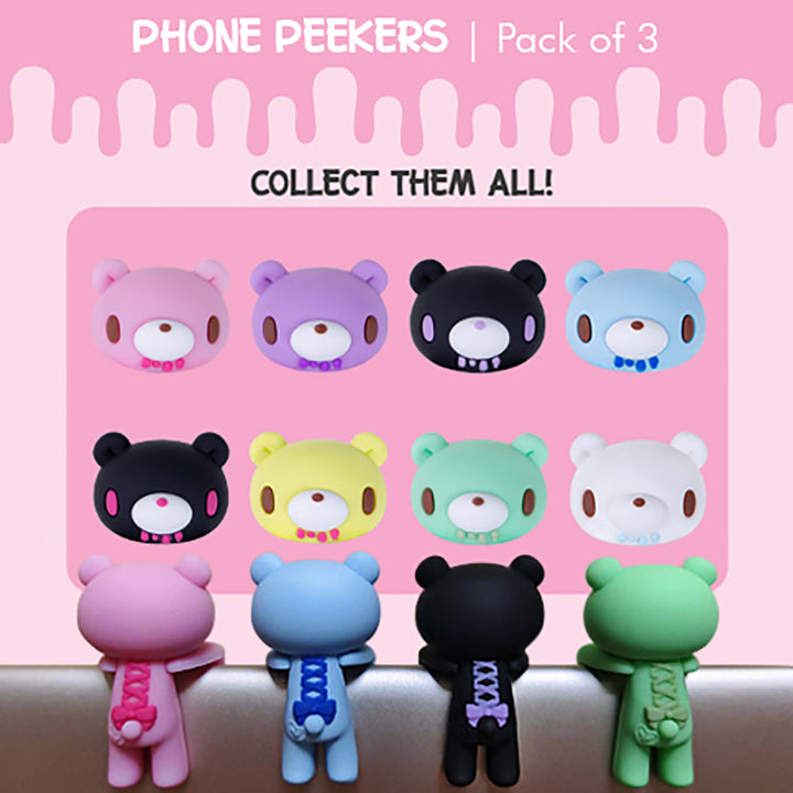 Phone Peeker Blind Bag (3 Figures) by MOEFLAVOR featuring 3 random Gloomy Bear peekers that cling to your phone using durable double-sided stickers.