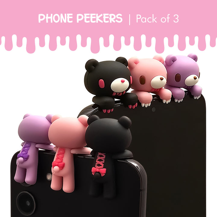 Phone Peeker Blind Bag (3 Figures) by MOEFLAVOR featuring 3 random Gloomy Bear peekers that cling to your phone using durable double-sided stickers.