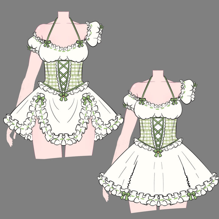 Pre - Order Cottage Maiden Checkered Ruffle Dress - MOEFLAVOR - Waifu Inspired Fashion and Lingerie Store