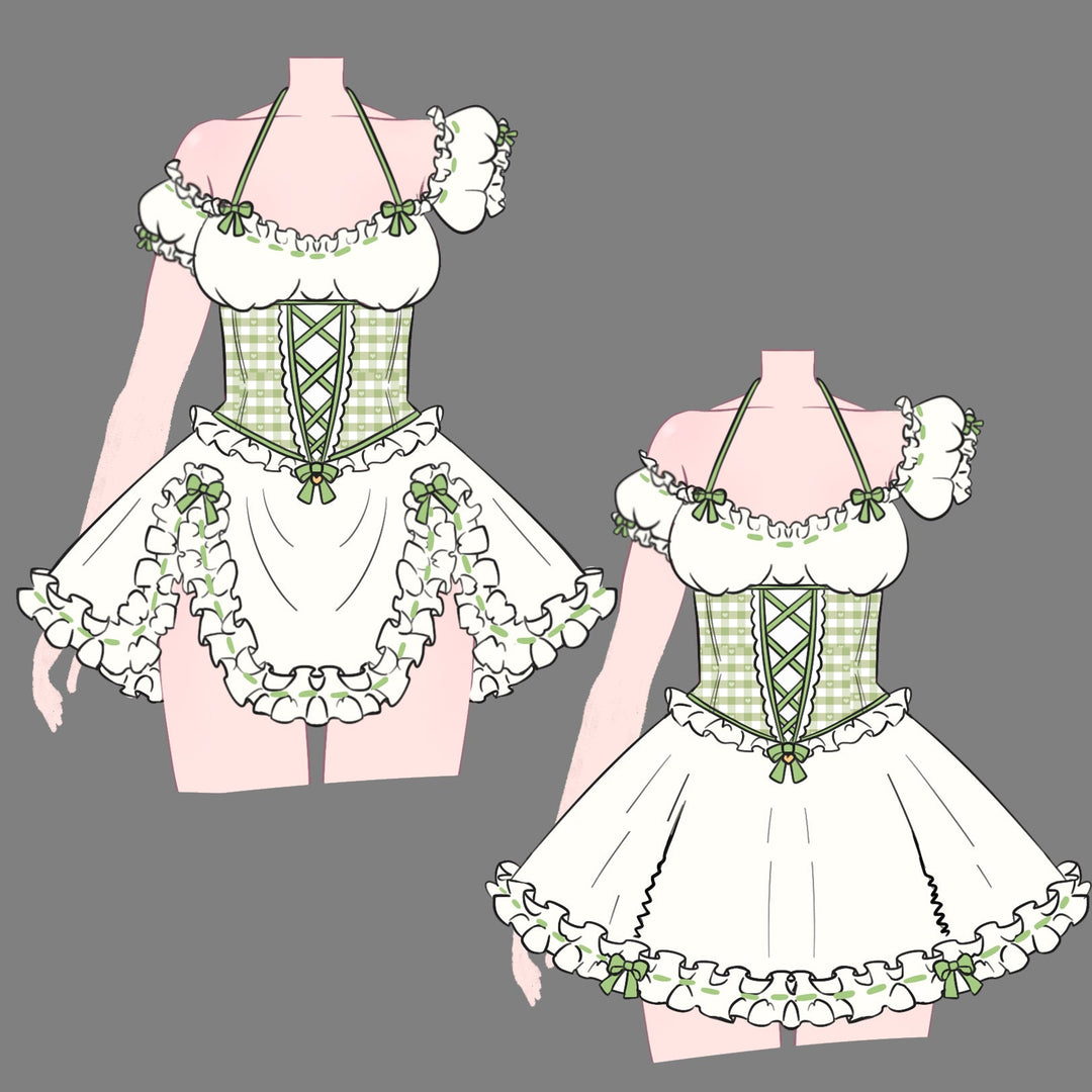 Pre - Order Cottage Maiden Checkered Ruffle Dress - MOEFLAVOR - Waifu Inspired Fashion and Lingerie Store