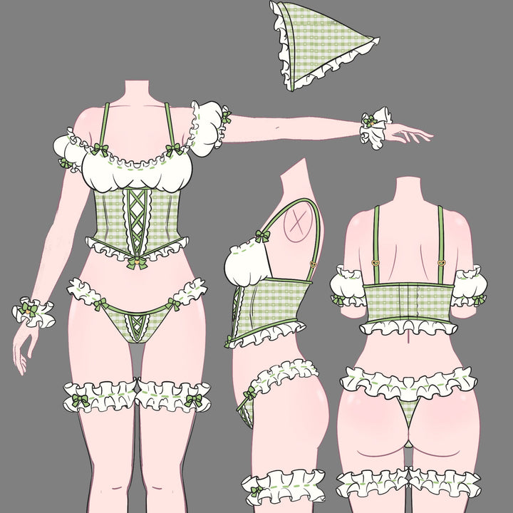 Pre - Order Cottage Maiden Checkered Ruffle Lingerie - MOEFLAVOR - Waifu Inspired Fashion and Lingerie Store