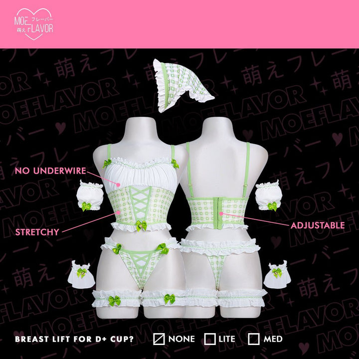 Pre - Order Cottage Maiden Checkered Ruffle Lingerie - MOEFLAVOR - Waifu Inspired Fashion and Lingerie Store