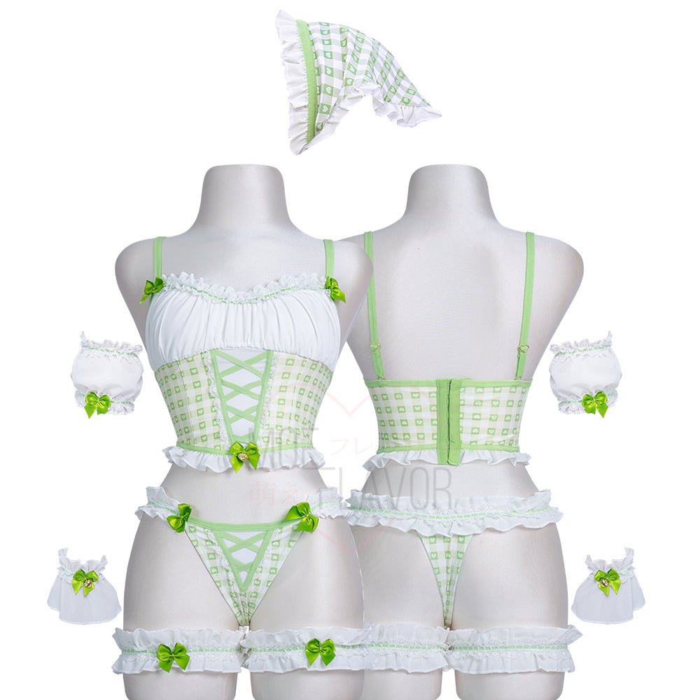 Pre - Order Cottage Maiden Checkered Ruffle Lingerie - MOEFLAVOR - Waifu Inspired Fashion and Lingerie Store