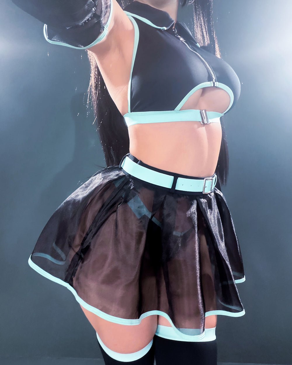 Pre-Order Cyber Siren - Mesh Top/Skirt Cyber Girl Lingerie - MOEFLAVOR - Japanese-Inspired Lingerie & Anime Cosplay Fantasywear
