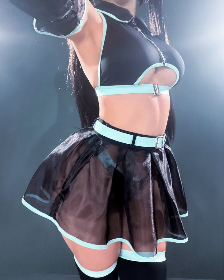 Pre-Order Cyber Siren - Mesh Top/Skirt Cyber Girl Lingerie - MOEFLAVOR - Japanese-Inspired Lingerie & Anime Cosplay Fantasywear