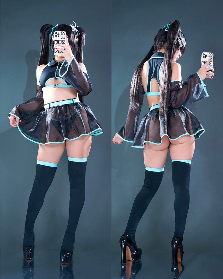 Pre-Order Cyber Siren - Mesh Top/Skirt Cyber Girl Lingerie - MOEFLAVOR - Japanese-Inspired Lingerie & Anime Cosplay Fantasywear