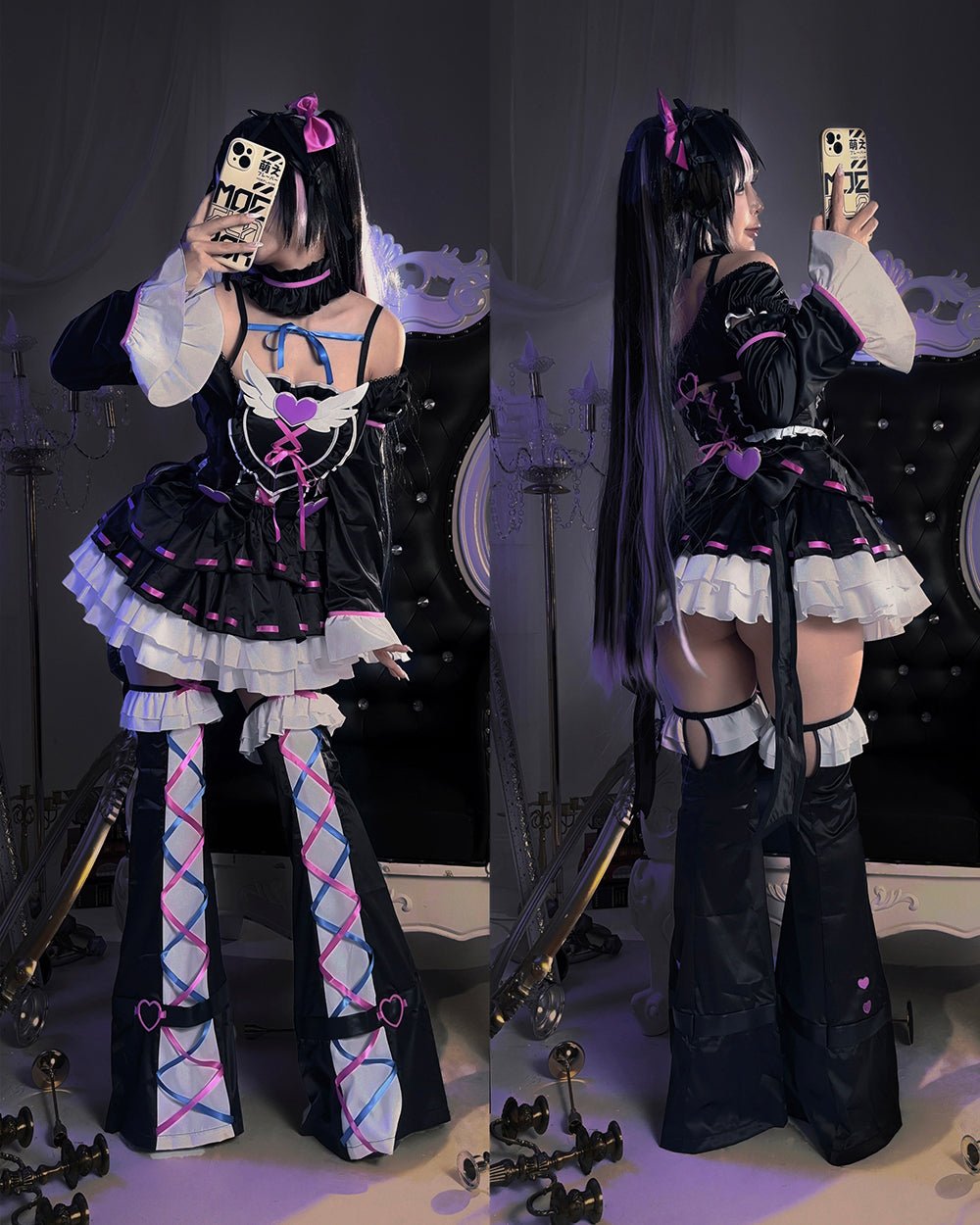 Pre - Order Fallen Grace Ruffle Heart Goth Dress - MOEFLAVOR - Japanese - Inspired Lingerie & Anime Cosplay Fantasywear