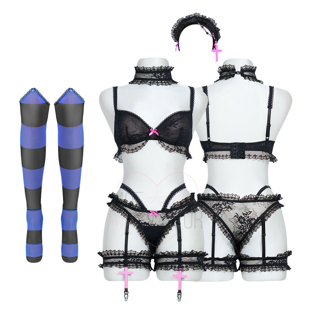 Pre - Order Goth Angel Ruffled Lace Lingerie - MOEFLAVOR - Japanese - Inspired Lingerie & Anime Fantasywear
