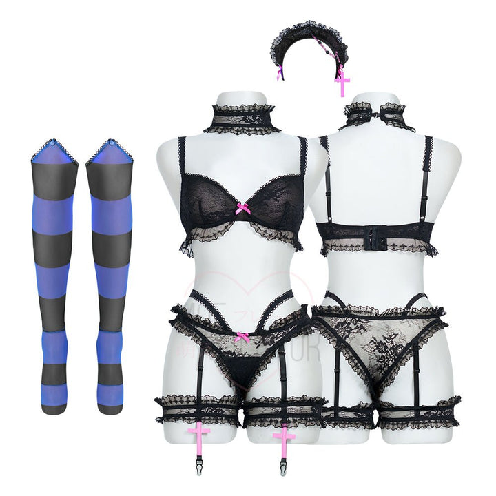 Pre - Order Goth Angel Ruffled Lace Lingerie - MOEFLAVOR - Japanese - Inspired Lingerie & Anime Fantasywear