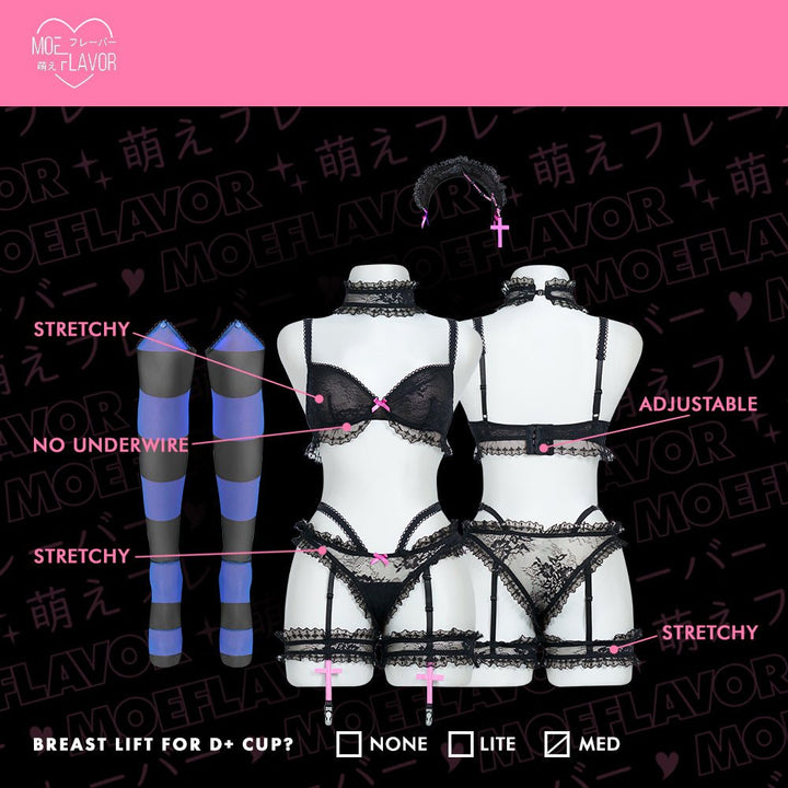 Pre - Order Goth Angel Ruffled Lace Lingerie - MOEFLAVOR - Japanese - Inspired Lingerie & Anime Fantasywear
