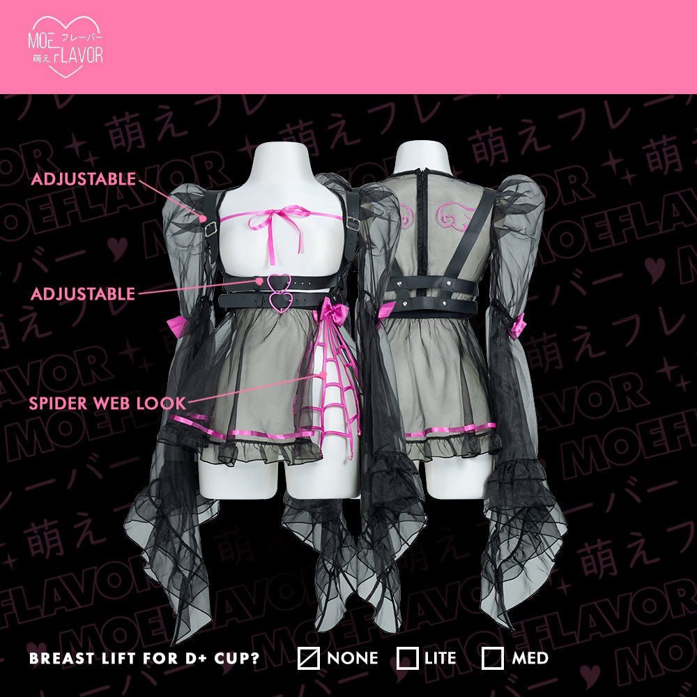 Pre - Order Goth Angel Ruffled Lace Sheer Dress - MOEFLAVOR - Japanese - Inspired Lingerie & Anime Fantasywear