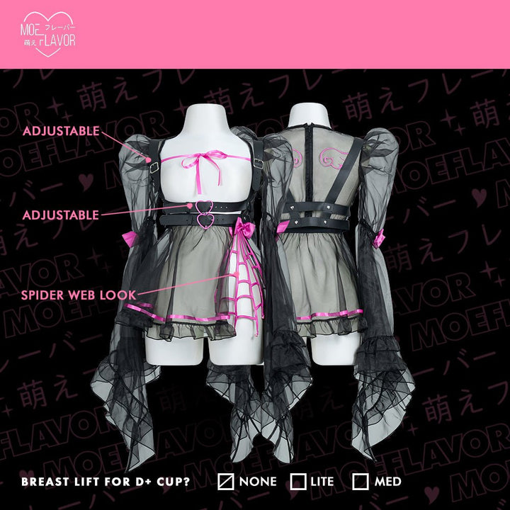 Pre - Order Goth Angel Ruffled Lace Sheer Dress - MOEFLAVOR - Japanese - Inspired Lingerie & Anime Fantasywear
