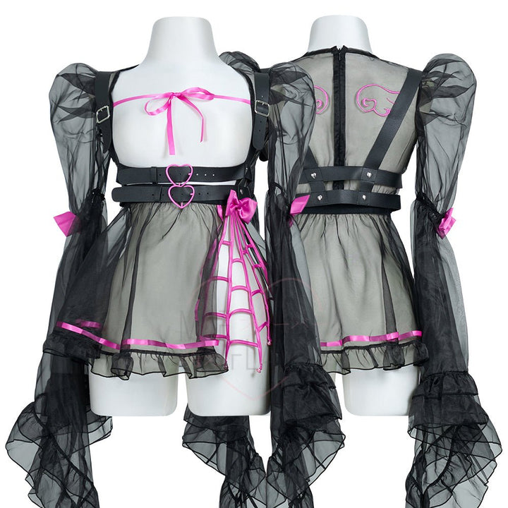 Pre - Order Goth Angel Ruffled Lace Sheer Dress - MOEFLAVOR - Japanese - Inspired Lingerie & Anime Fantasywear
