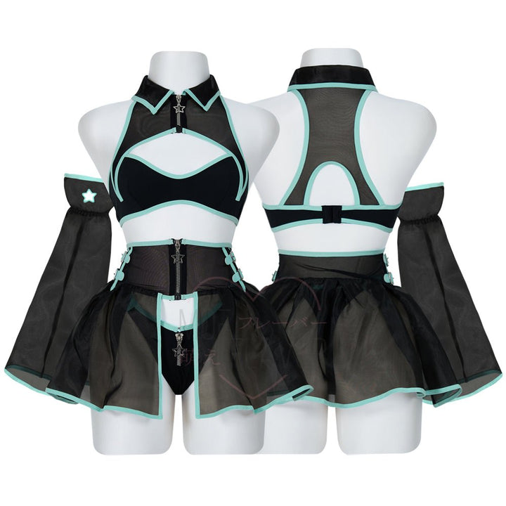 Pre-Order Hologram Heart - Mesh Babydoll Cyber Girl Lingerie Dress - MOEFLAVOR - Japanese-Inspired Lingerie & Anime Cosplay Fantasywear