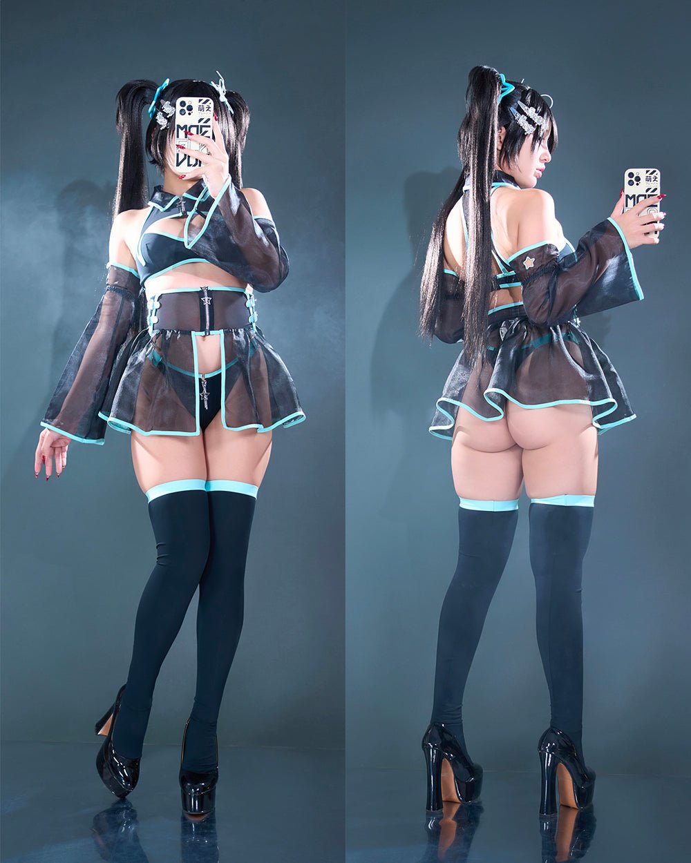 Pre-Order Hologram Heart - Mesh Babydoll Cyber Girl Lingerie Dress - MOEFLAVOR - Japanese-Inspired Lingerie & Anime Cosplay Fantasywear