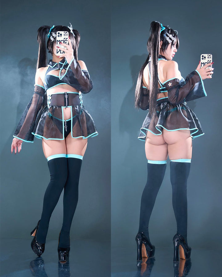 Pre-Order Hologram Heart - Mesh Babydoll Cyber Girl Lingerie Dress - MOEFLAVOR - Japanese-Inspired Lingerie & Anime Cosplay Fantasywear