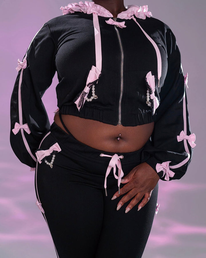 Pre-Order Jirai Kei Bow Track Hoodie - MOEFLAVOR - Japanese-Inspired Lingerie & Anime Cosplay Fantasywear