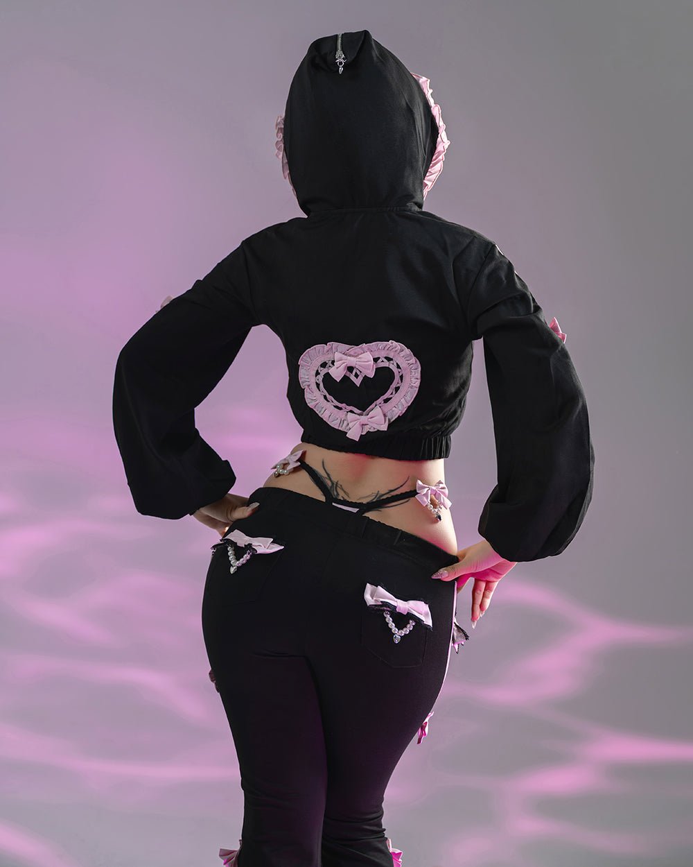 Pre-Order Jirai Kei Bow Track Hoodie - MOEFLAVOR - Japanese-Inspired Lingerie & Anime Cosplay Fantasywear