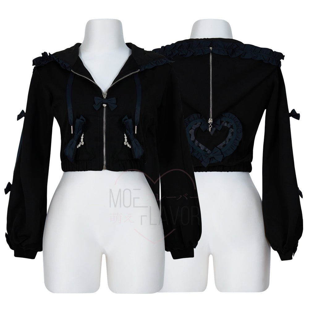Pre-Order Jirai Kei Bow Track Hoodie - MOEFLAVOR - Japanese-Inspired Lingerie & Anime Cosplay Fantasywear