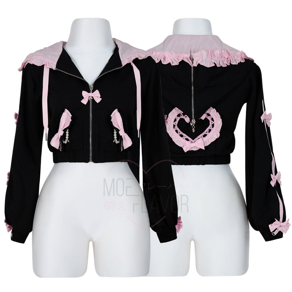 Pre-Order Jirai Kei Bow Track Hoodie - MOEFLAVOR - Japanese-Inspired Lingerie & Anime Cosplay Fantasywear