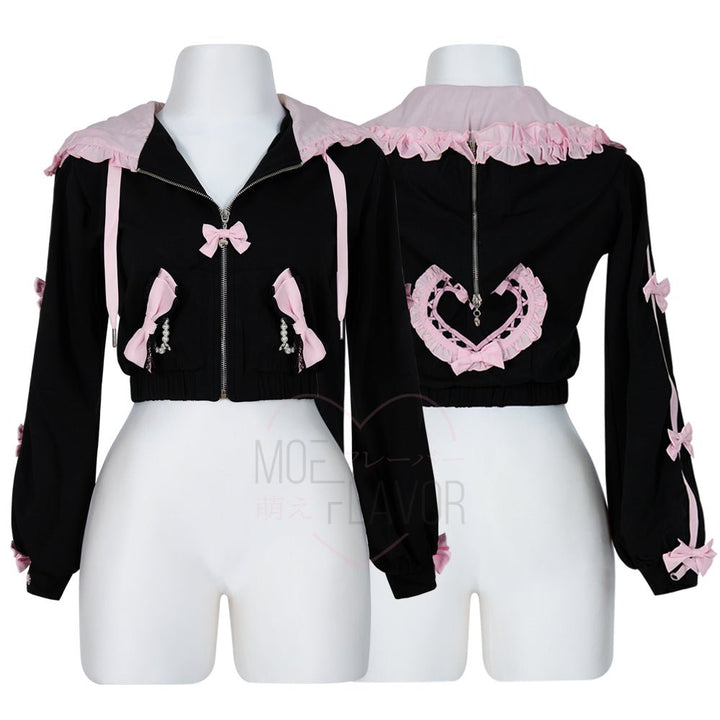 Pre-Order Jirai Kei Bow Track Hoodie - MOEFLAVOR - Japanese-Inspired Lingerie & Anime Cosplay Fantasywear
