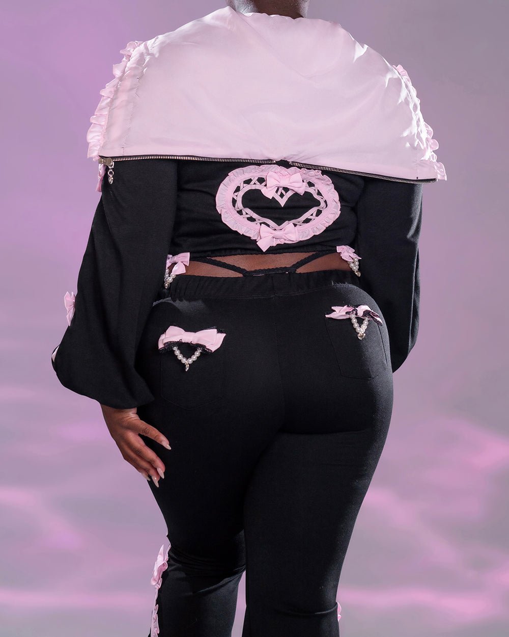 Pre-Order Jirai Kei Bow Track Hoodie - MOEFLAVOR - Japanese-Inspired Lingerie & Anime Cosplay Fantasywear