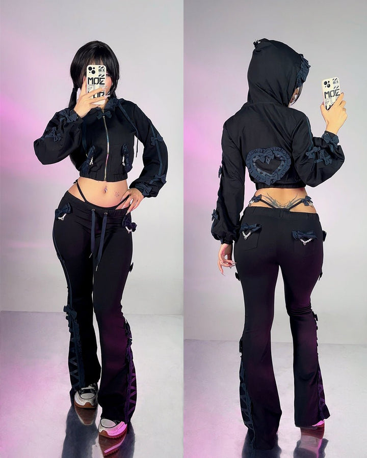 Pre-Order Jirai Kei Bow Track Pants - MOEFLAVOR - Japanese-Inspired Lingerie & Anime Cosplay Fantasywear