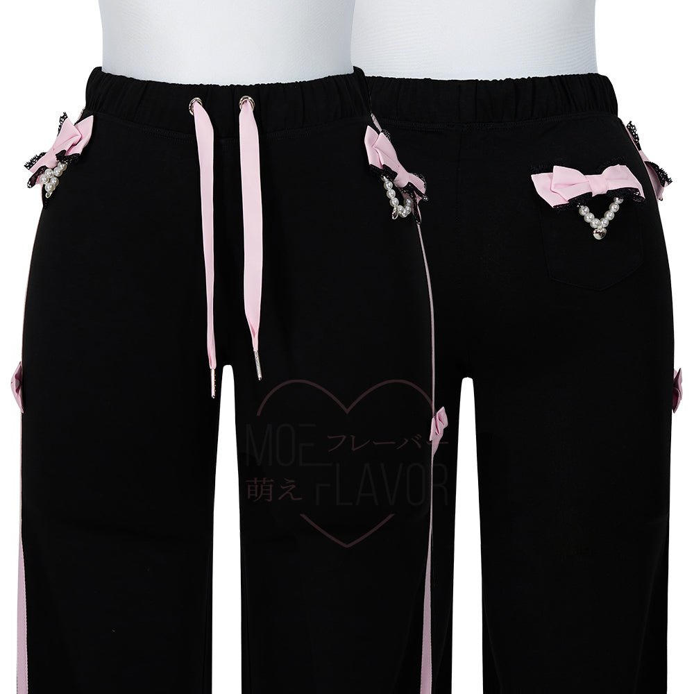 Pre-Order Jirai Kei Bow Track Pants - MOEFLAVOR - Japanese-Inspired Lingerie & Anime Cosplay Fantasywear