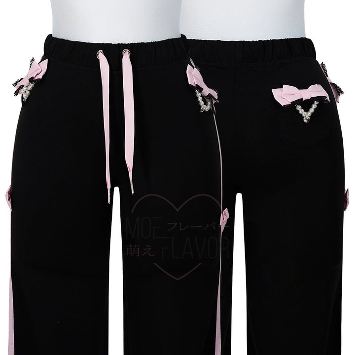 Pre-Order Jirai Kei Bow Track Pants - MOEFLAVOR - Japanese-Inspired Lingerie & Anime Cosplay Fantasywear