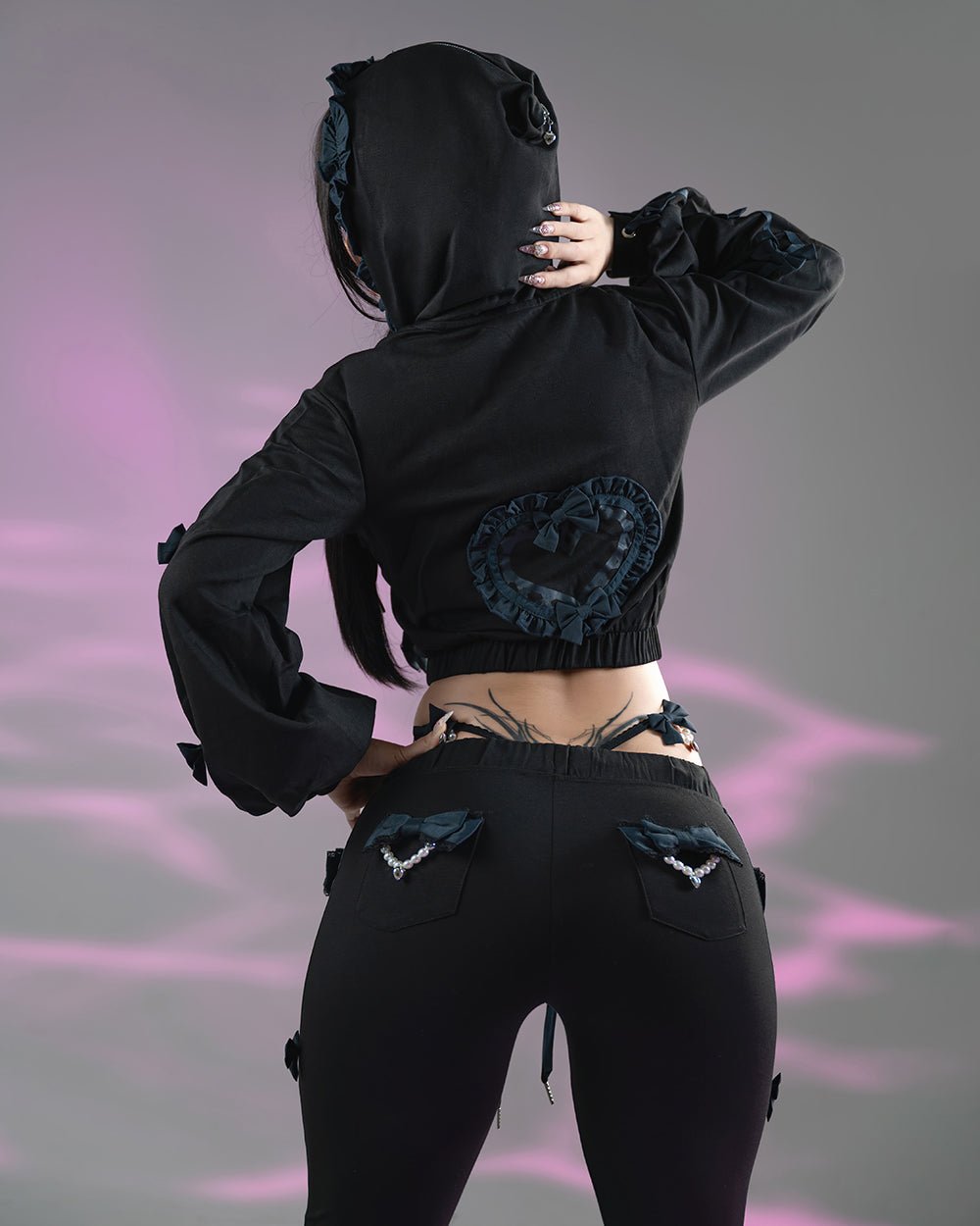 Pre-Order Jirai Kei Bow Track Pants - MOEFLAVOR - Japanese-Inspired Lingerie & Anime Cosplay Fantasywear